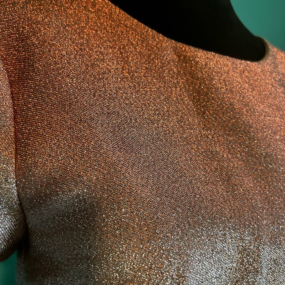 EXPRESS Metallic Rose Gold Mini Sheath Dress OPEN BACK size 8. ID# 400439 - Picture 2 of 6
